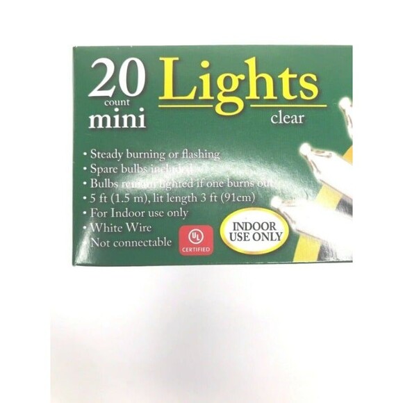 2 Pack String Lights WHITE cord Clear Bulb 5ft Long NEW IN BOX - Picture 2 of 2